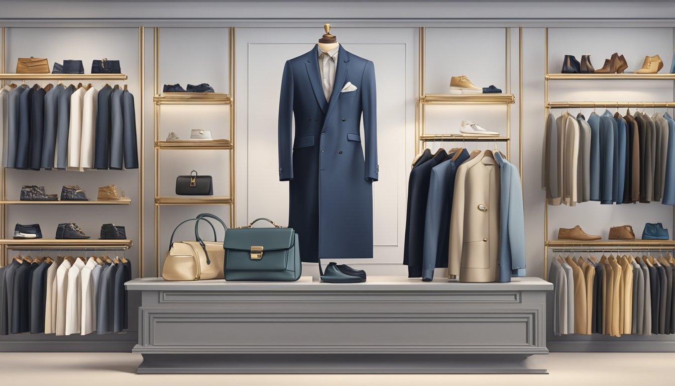 A display of luxury American clothing brands, showcasing designer labels and high-quality materials