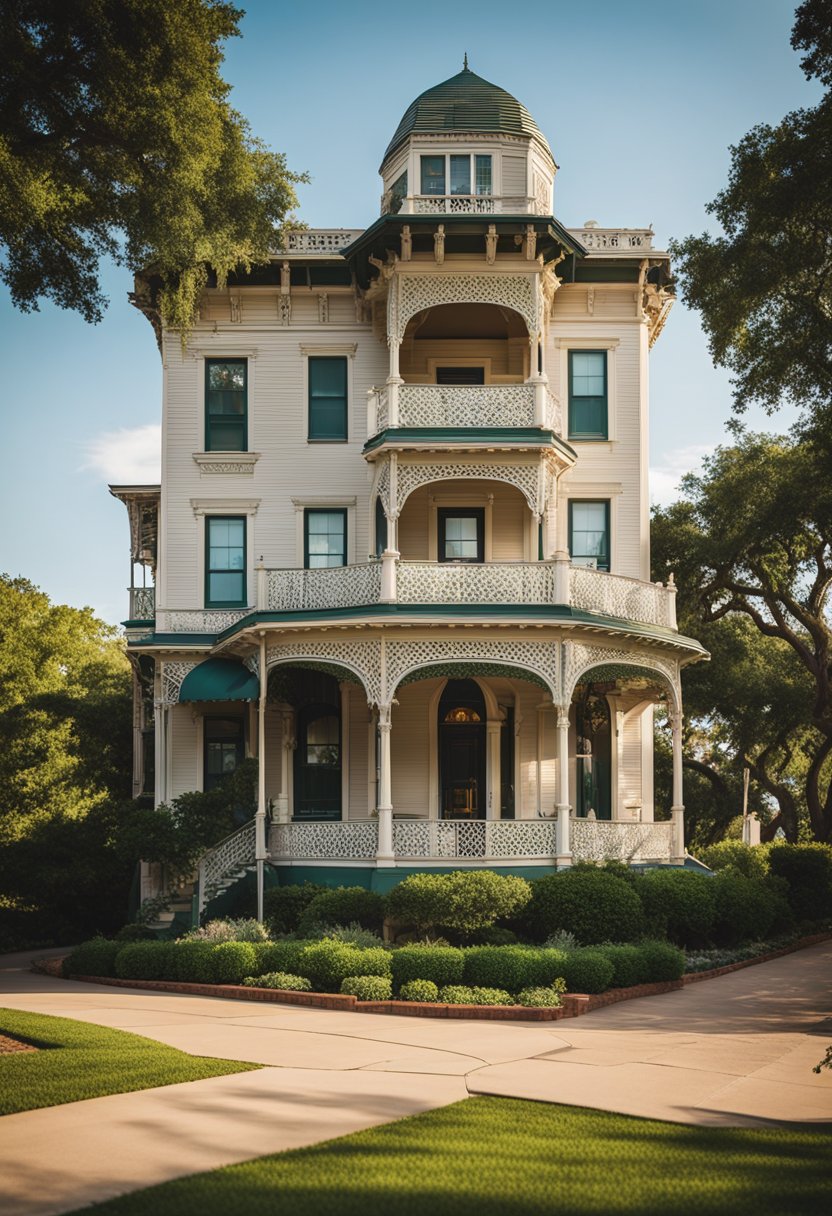 The historic Cotton Palace B&B in Waco, with its grand Victorian architecture and lush garden, exudes charm and elegance