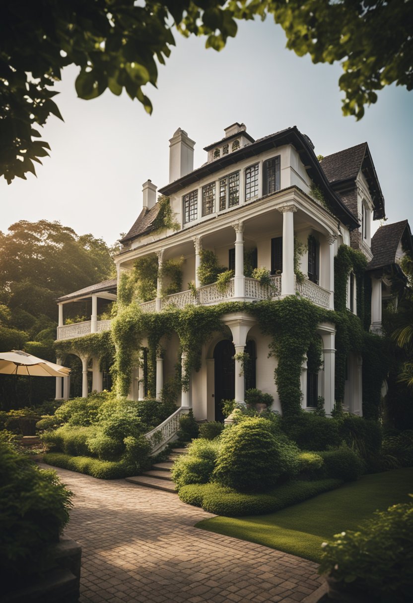 The charming Harp House stands tall against a backdrop of lush greenery, with its historic architecture and inviting atmosphere drawing visitors in for a memorable vacation experience