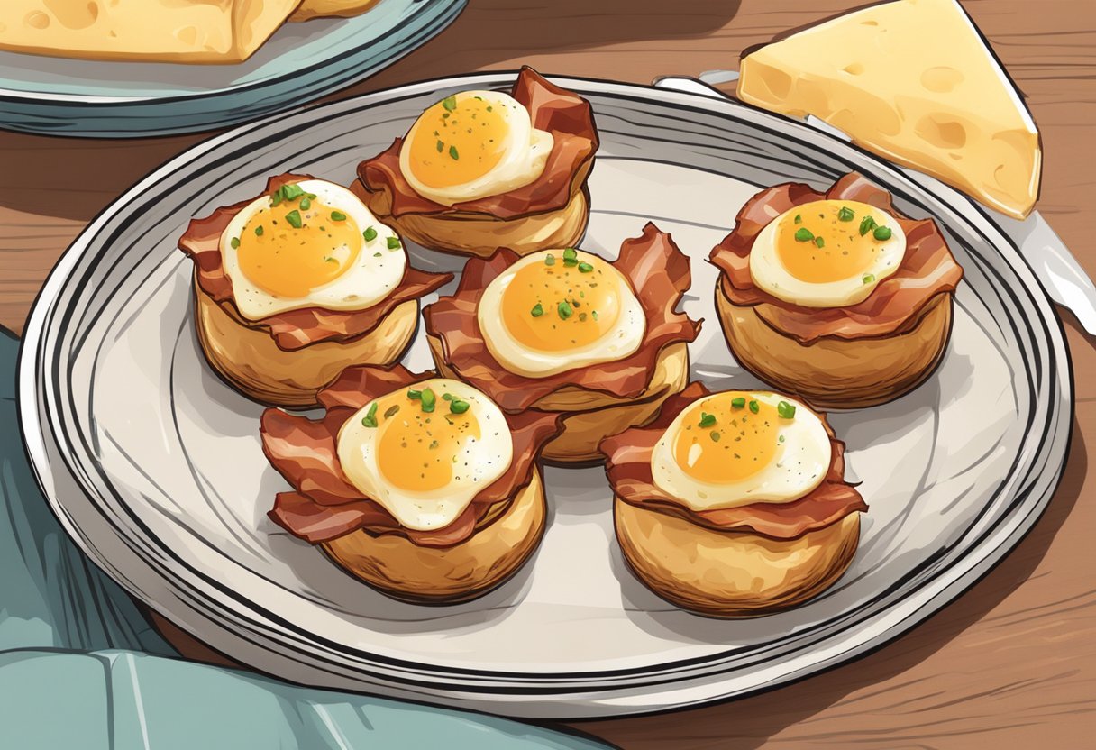 Egg bites topped with bacon and gruyere cheese on a plate