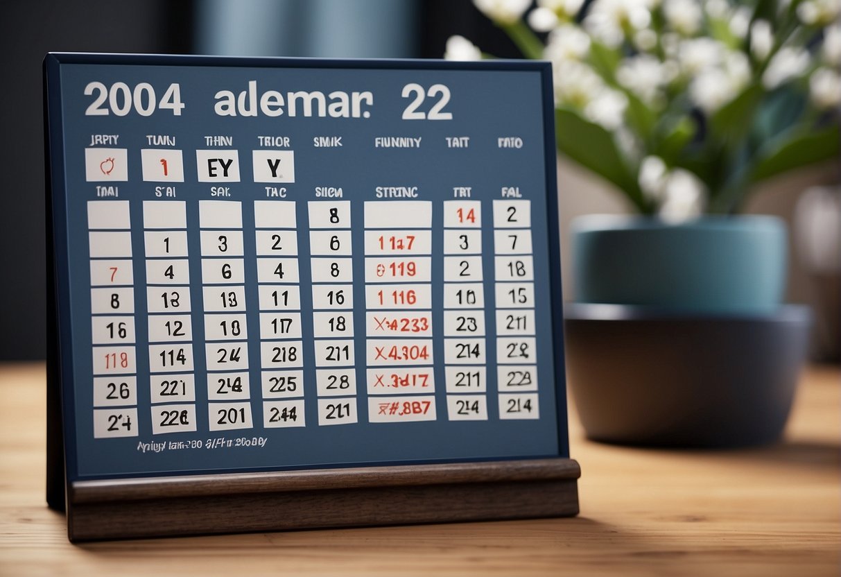 Calendario laboral 2024: Festivos y puentes 1 A desk calendar displaying the year 2024 with marked holidays and weekends