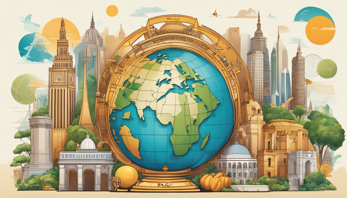 A large globe with the Ragu brand logo displayed prominently, surrounded by various international landmarks and cultural symbols