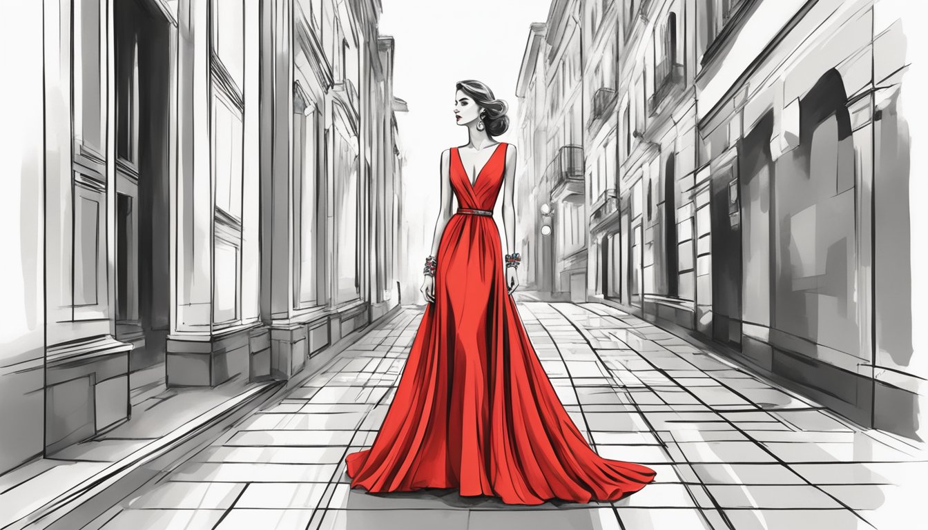 A vibrant red dress stands out against a monochrome background, symbolizing passion and confidence in the world of fashion