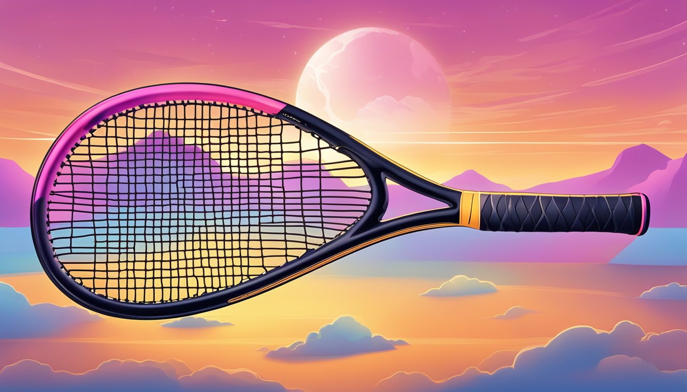 A tennis racket with the RF logo rises above a glowing horizon, symbolizing the ascension of the Roger Federer brand