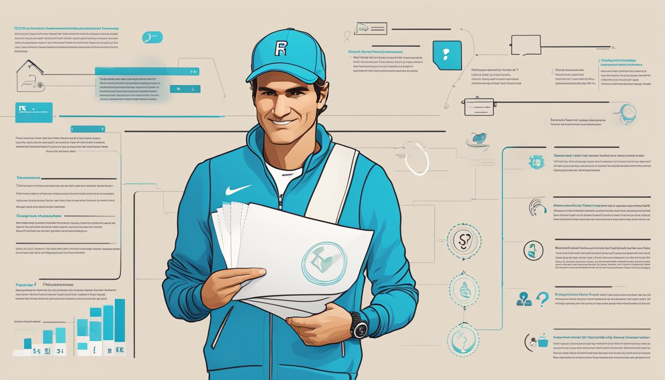 Roger Federer's RF brand logo displayed prominently with a list of frequently asked questions surrounding it