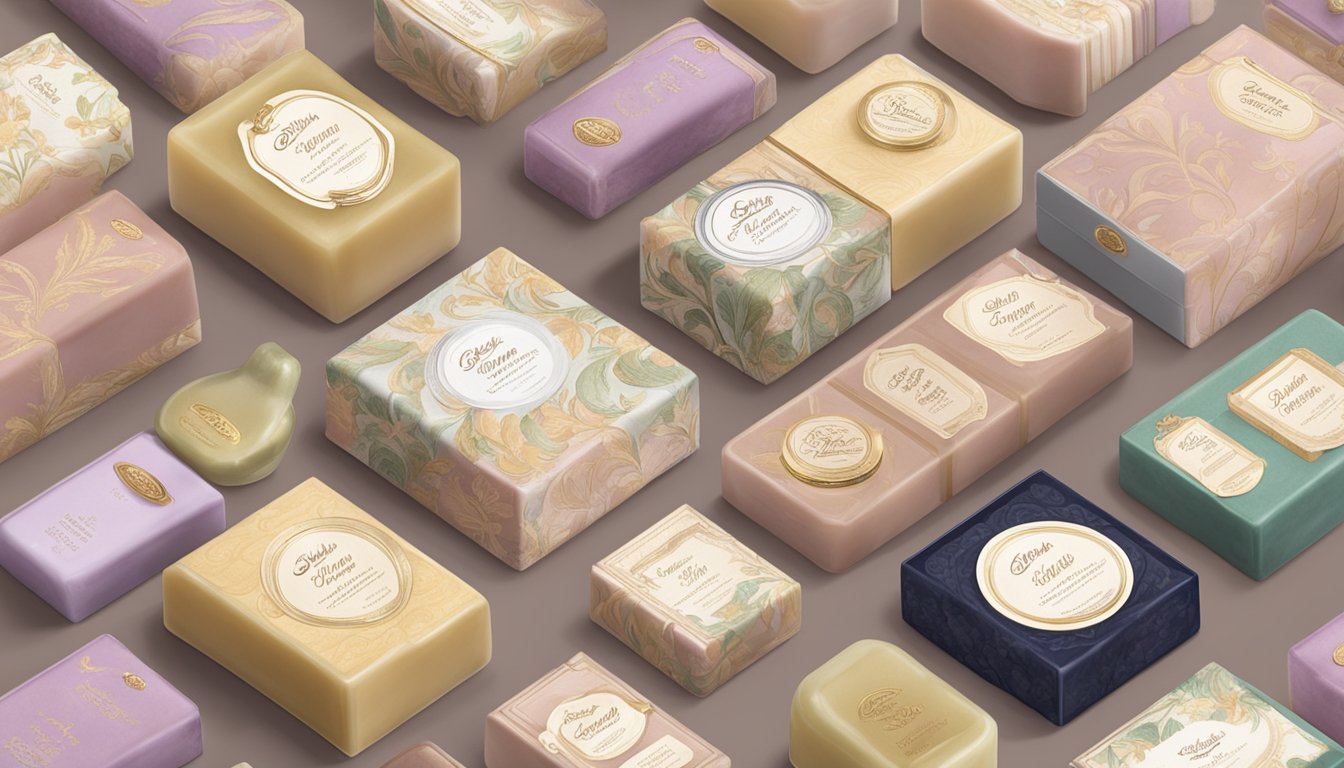 A display of Signature Products sabon brand, featuring luxurious soap bars and elegant packaging