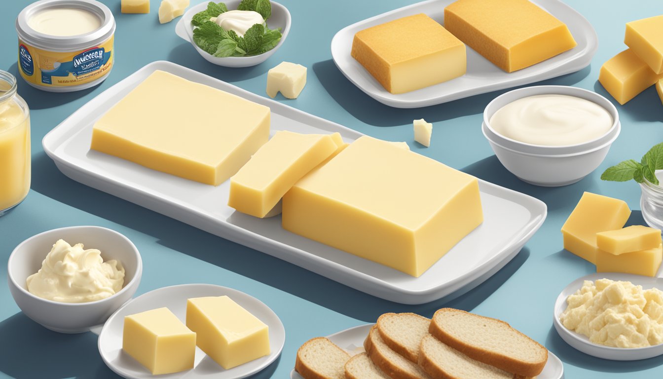 A table with a spread of Anchor brand butter, surrounded by images of fresh dairy products and a list of nutritional benefits