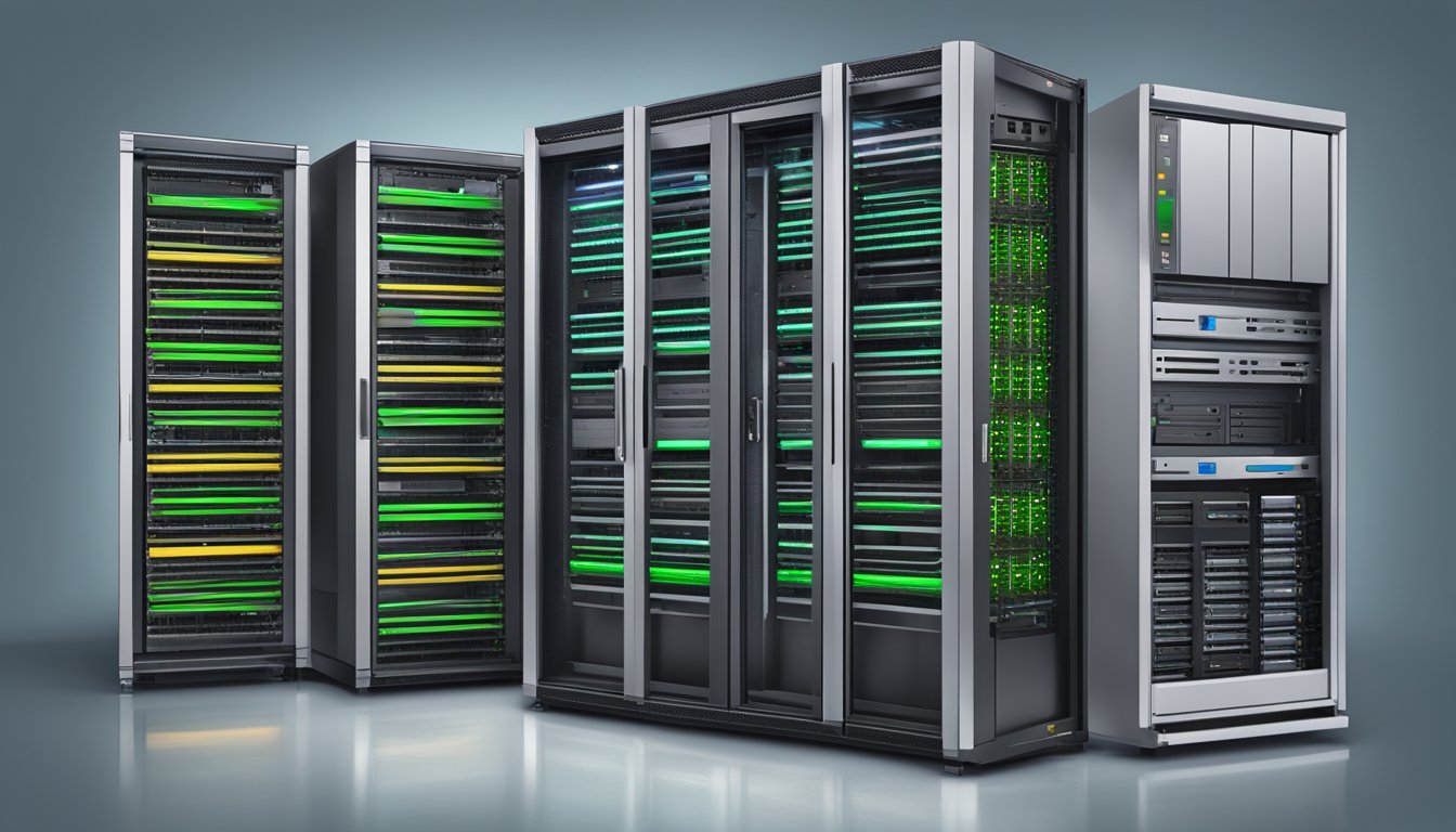 A server rack with biometric access control and cable management, featuring top-of-the-line security and organization for efficient data management