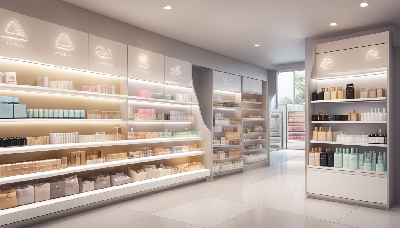 Aritaum brand logos and products displayed on clean, modern shelves in a bright, well-lit cosmetic store