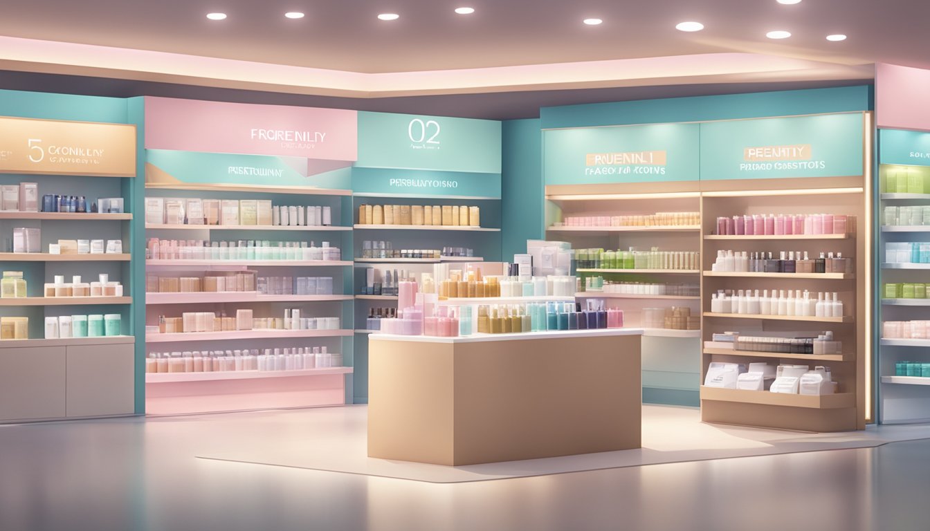 A display of Aritaum brand products with a sign reading "Frequently Asked Questions" in a well-lit cosmetic store