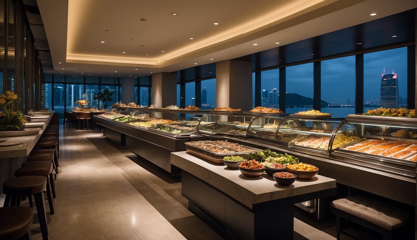 The seafood buffet at M Hotel in Singapore is easily accessible with a spacious layout and comfortable seating. The restaurant is elegantly decorated with a modern and inviting ambiance