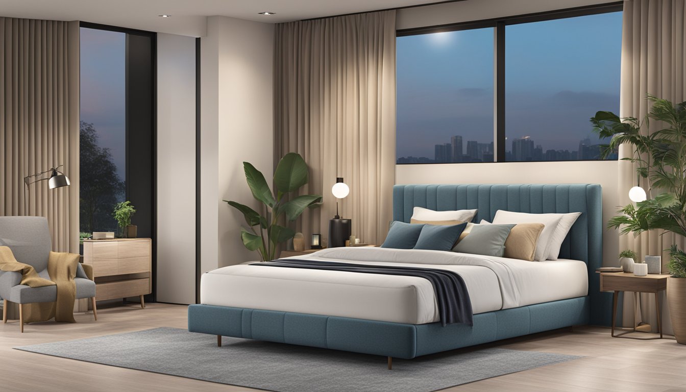 A display of top mattress brands in a modern Singapore bedroom setting