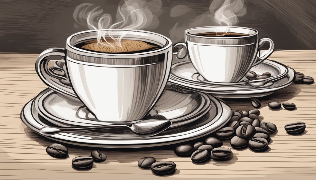 A steaming cup of Belgian coffee sits on a table, surrounded by coffee beans and a decorative saucer. The rich aroma fills the air as the coffee takes center stage