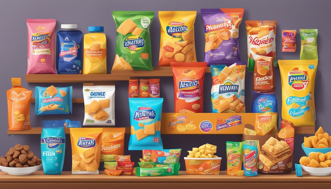 Various snack brands from Singapore arranged on a table, with colorful packaging and unique logos. A sign reads "Frequently Asked Questions" above the display
