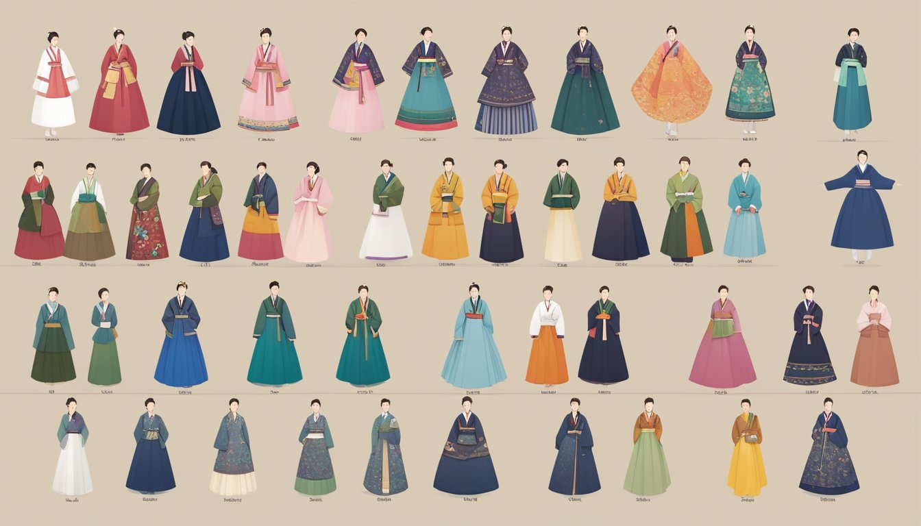 Hanbok brands throughout history, displayed in a timeline with traditional and modern designs