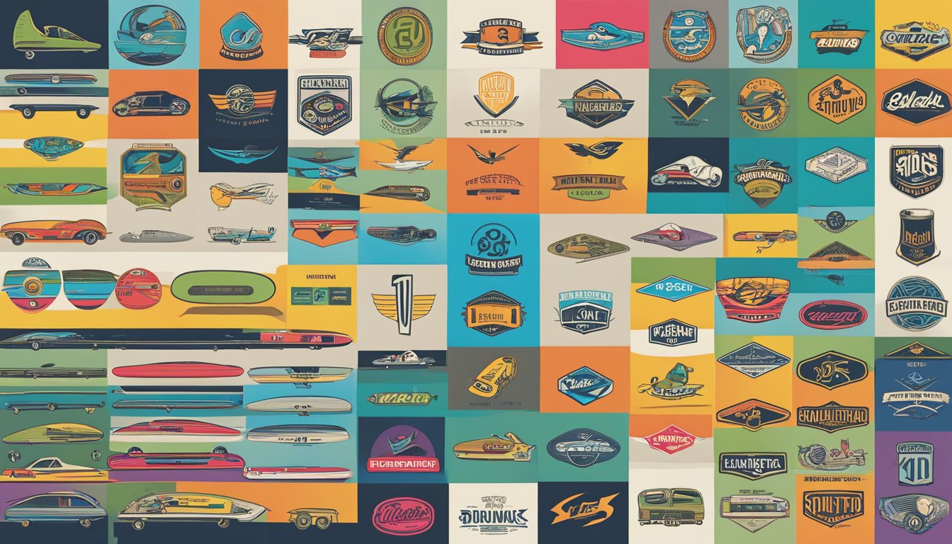 Skateboard brands logo timeline from 1960s to present, showcasing iconic designs and evolutions in the industry