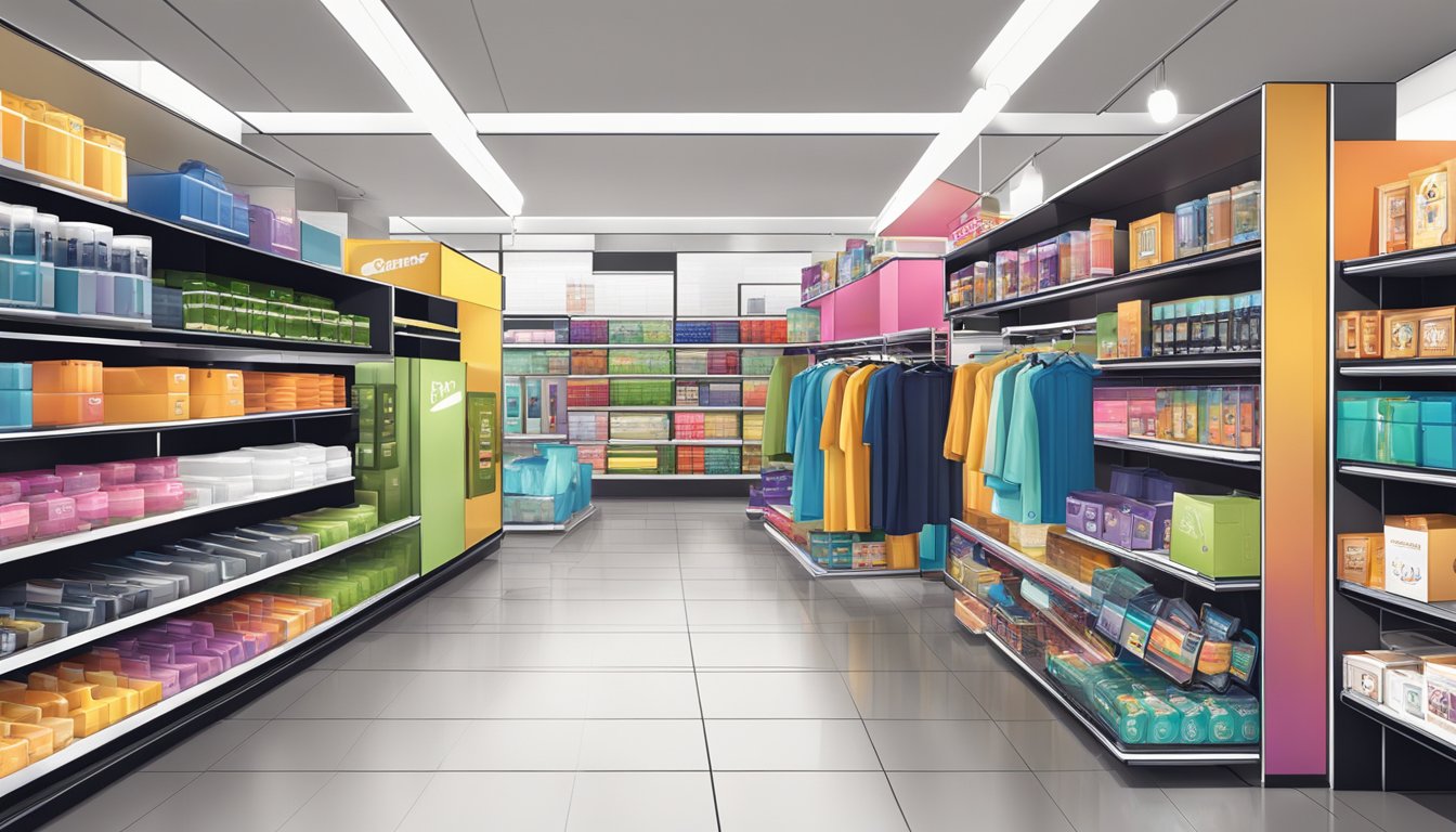 Big retail brands display various product categories reflecting consumer trends. Shelves are stocked with electronics, fashion, and home goods, showcasing popular items