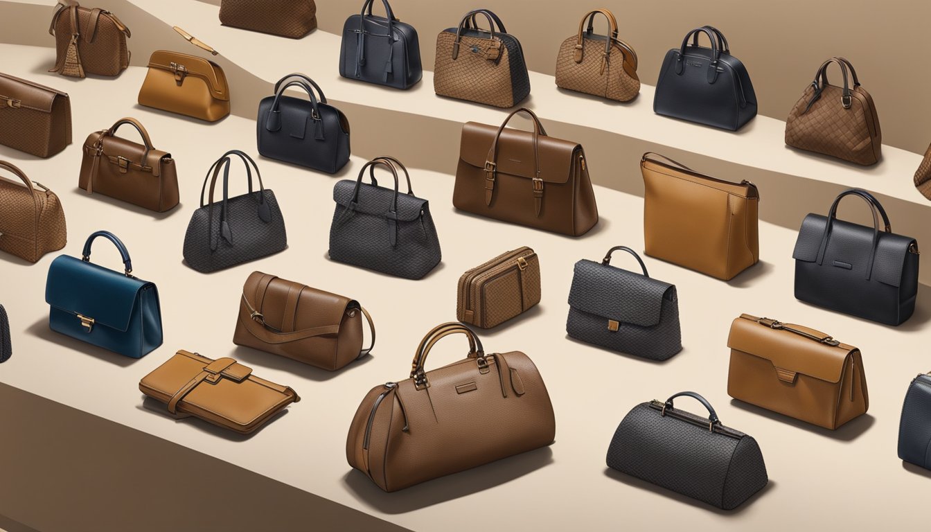 The Bottega Veneta brand's heritage and history are depicted through a collection of vintage leather goods, iconic woven patterns, and archival photographs