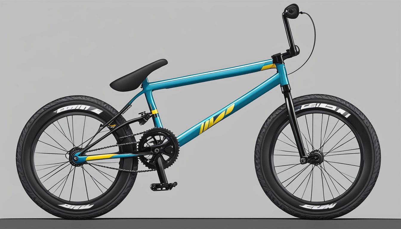 A BMX race bike sits on a starting gate, tires pumped, chain taut, and handlebars ready for action. The sleek frame and bold branding exude speed and power