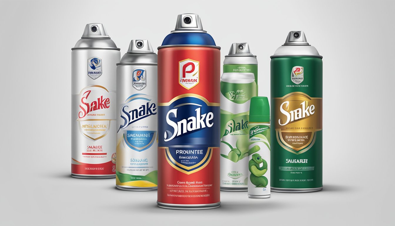 A can of Signature Products Snake Brand Spray sits on a clean, white surface, with the brand name and logo prominently displayed