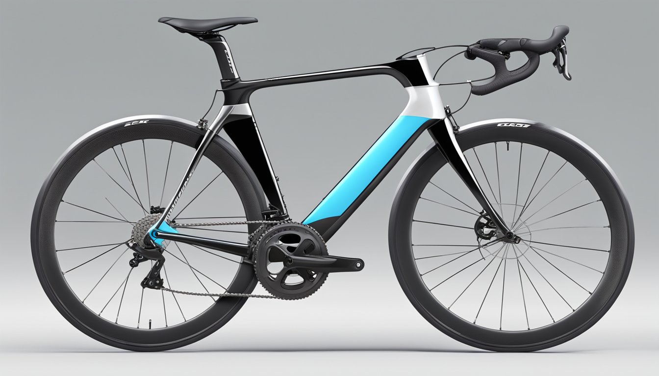 A sleek, high-end road bike with aerodynamic frame, carbon fiber components, and precision-engineered gears and brakes