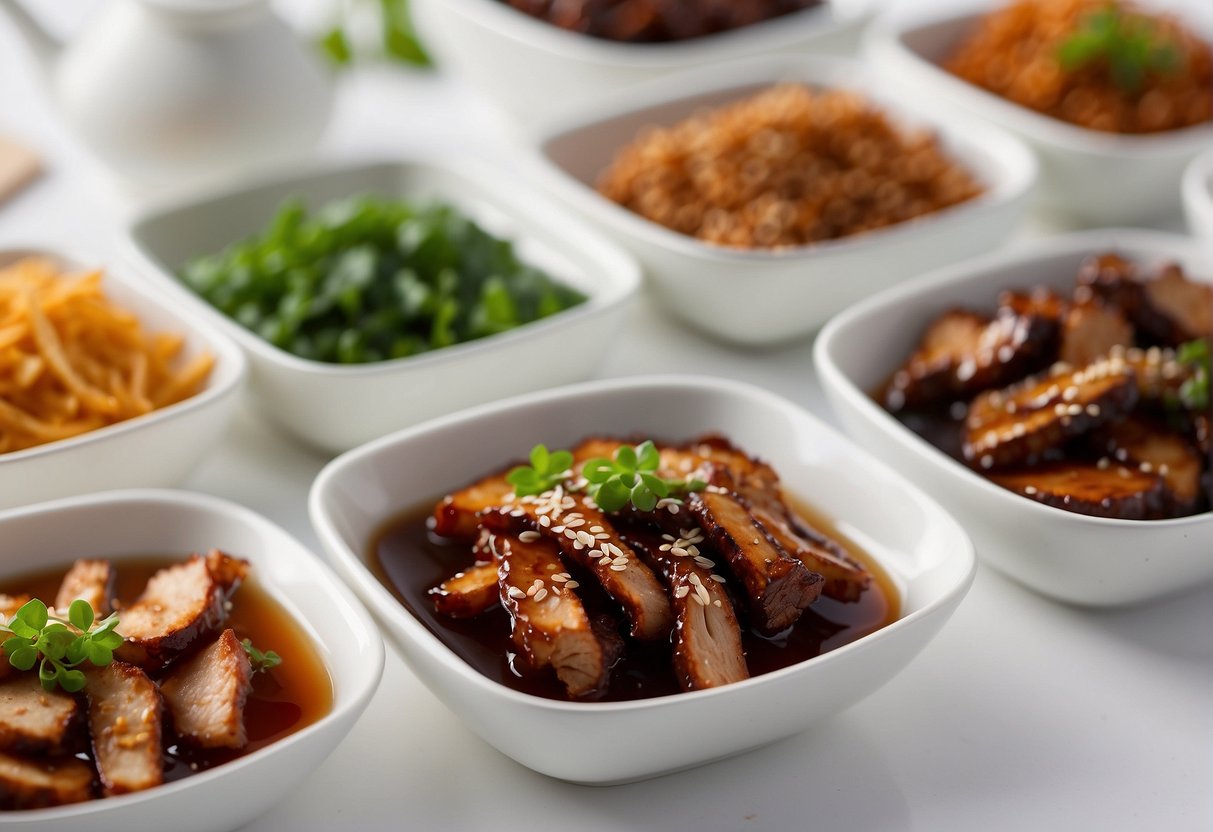 Pork strips soak in a blend of soy sauce, hoisin, honey, and spices in a glass dish