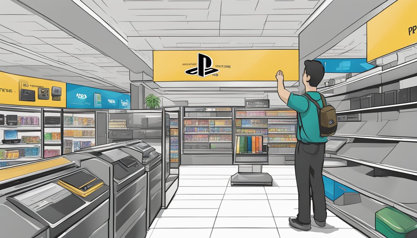 A hand reaching for a brand new PS3 Slim in a store, surrounded by privacy signs and a sense of exclusivity