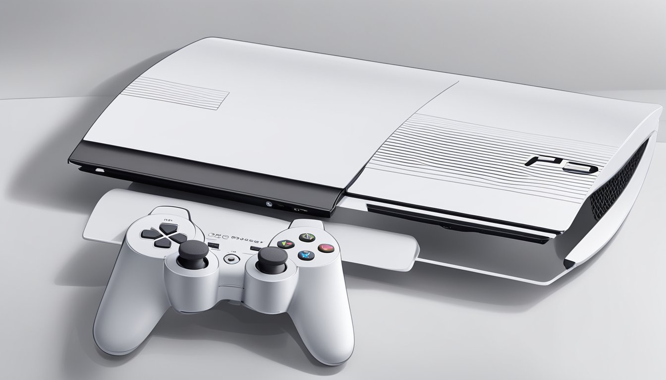 A brand new PS3 Slim sitting on a clean, white surface with a stack of "Frequently Asked Questions" booklets next to it