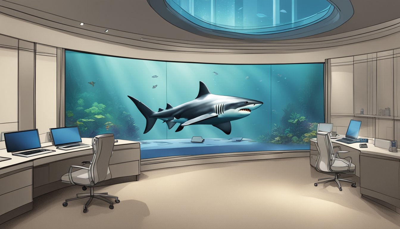 A sleek, modern shark tank with the "brand yourself" logo prominently displayed