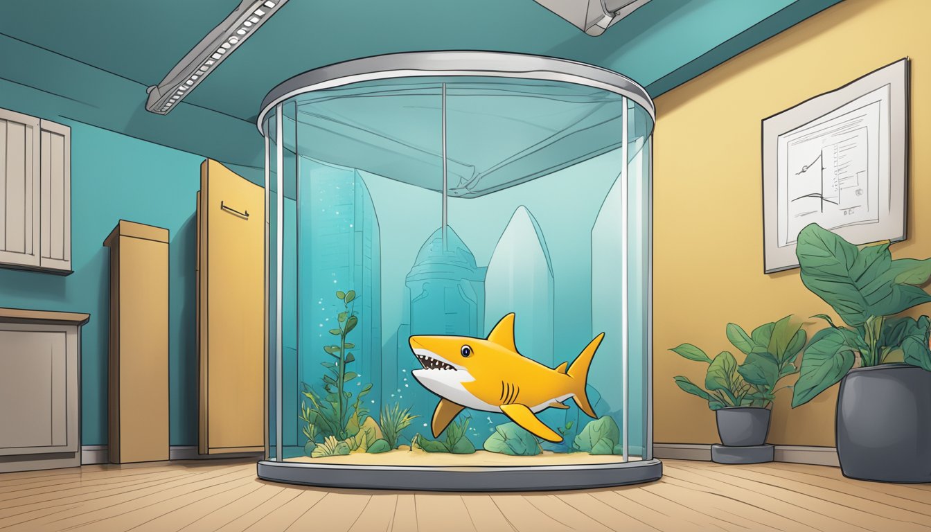 BrandYourself's Business Model: a shark tank with the company logo and a growth chart in the background