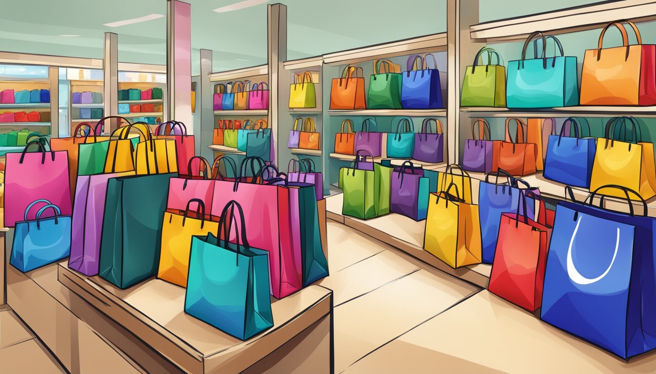 Colorful branded bags displayed on sale in an Australian store