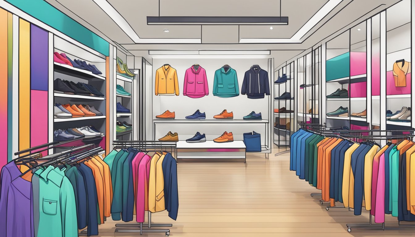 A colorful array of trendy clothing items from the superdown brand displayed on sleek racks in a modern boutique setting