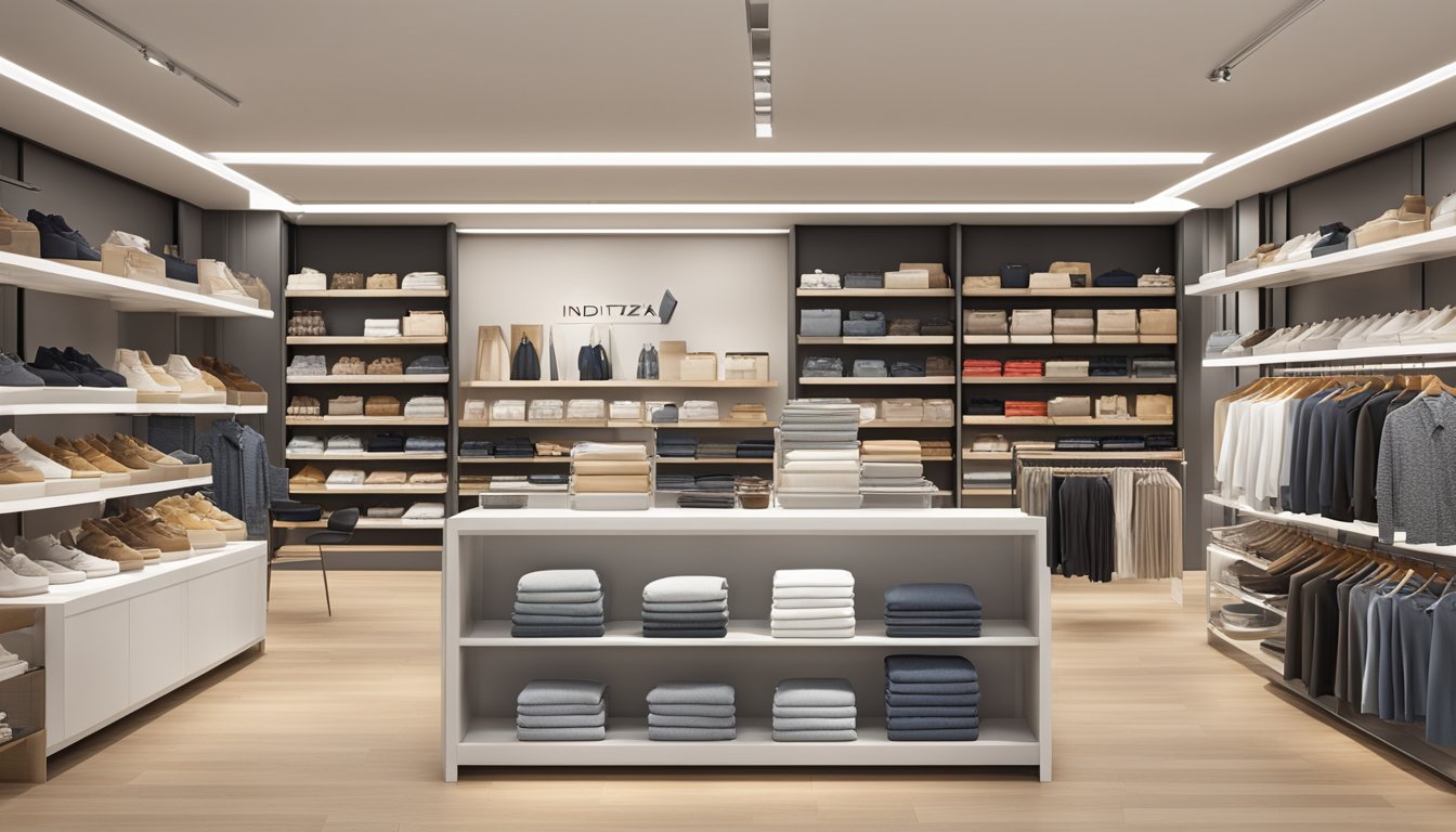 Inditex group brands displayed on shelves in a modern retail store