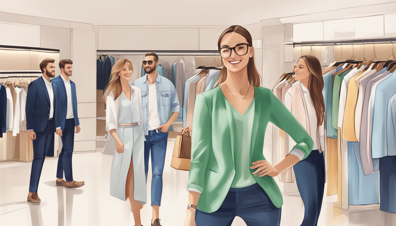 Customers interacting with Inditex group brands, trying on clothes, receiving assistance from staff, and enjoying a seamless and enjoyable shopping experience