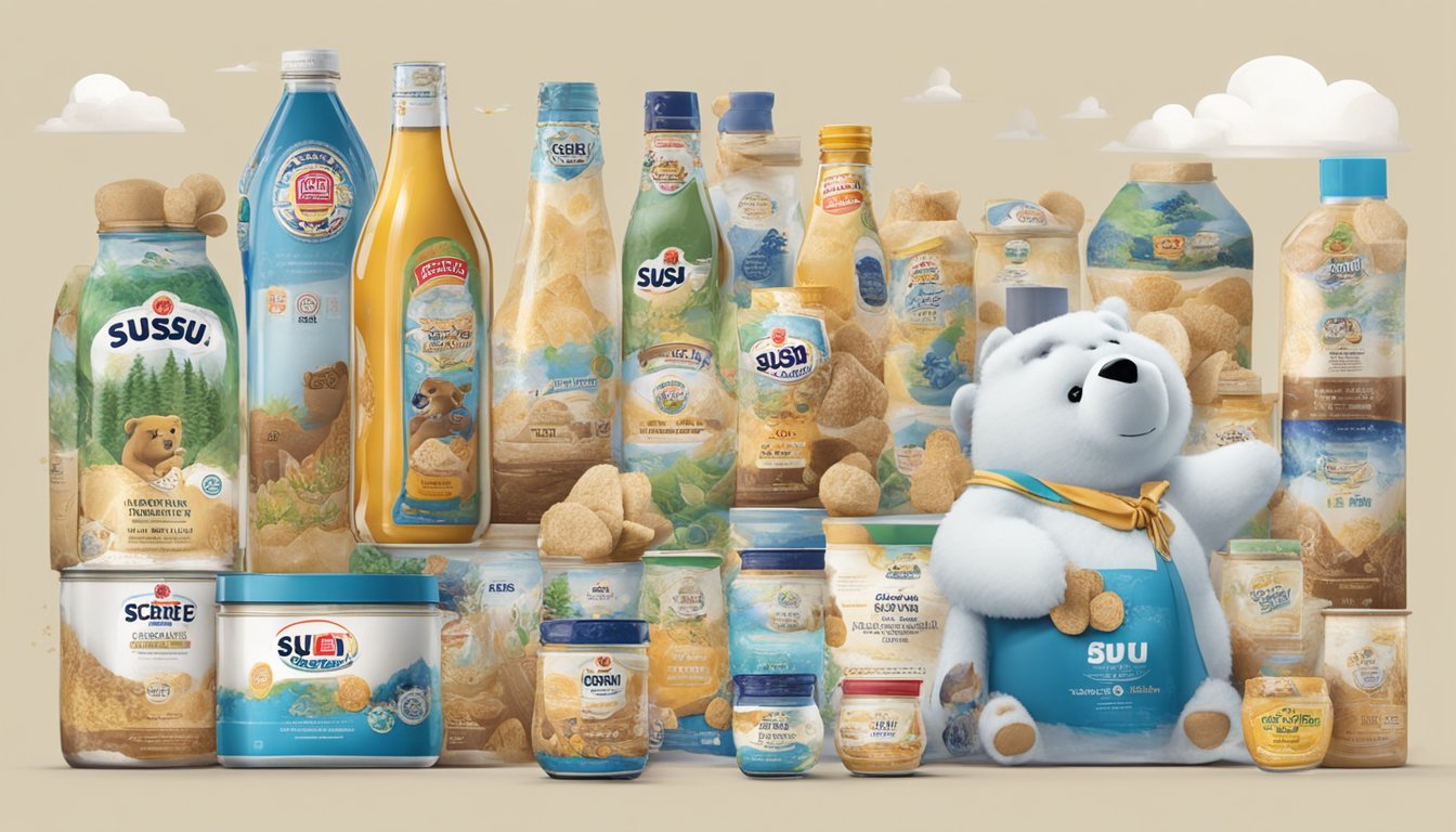 The scene is a timeline of milestones in the history of Susu Bear brand in Malaysia, featuring key events and achievements