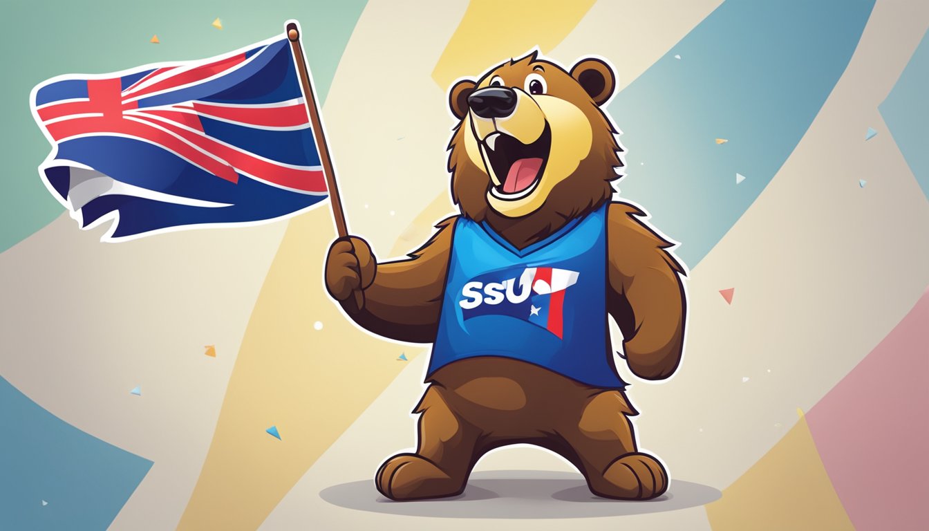 A playful bear mascot stands next to a bold "susu" logo with a Malaysian flag in the background