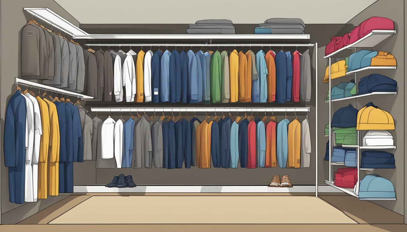 A group of large-sized clothing items displayed on racks with a focus on the Fit and Comfort brand logos. The items are neatly organized and represent a variety of styles and colors
