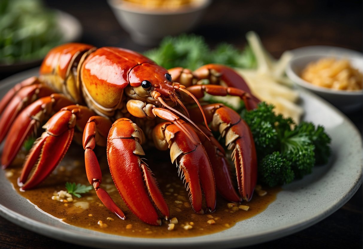 A plate of Chinese-style crayfish recipes with nutritional information displayed on the side