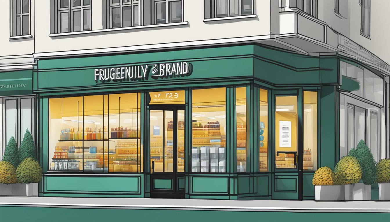 A bright, modern storefront with the words "Frequently Asked Questions swiss brand" displayed in bold lettering