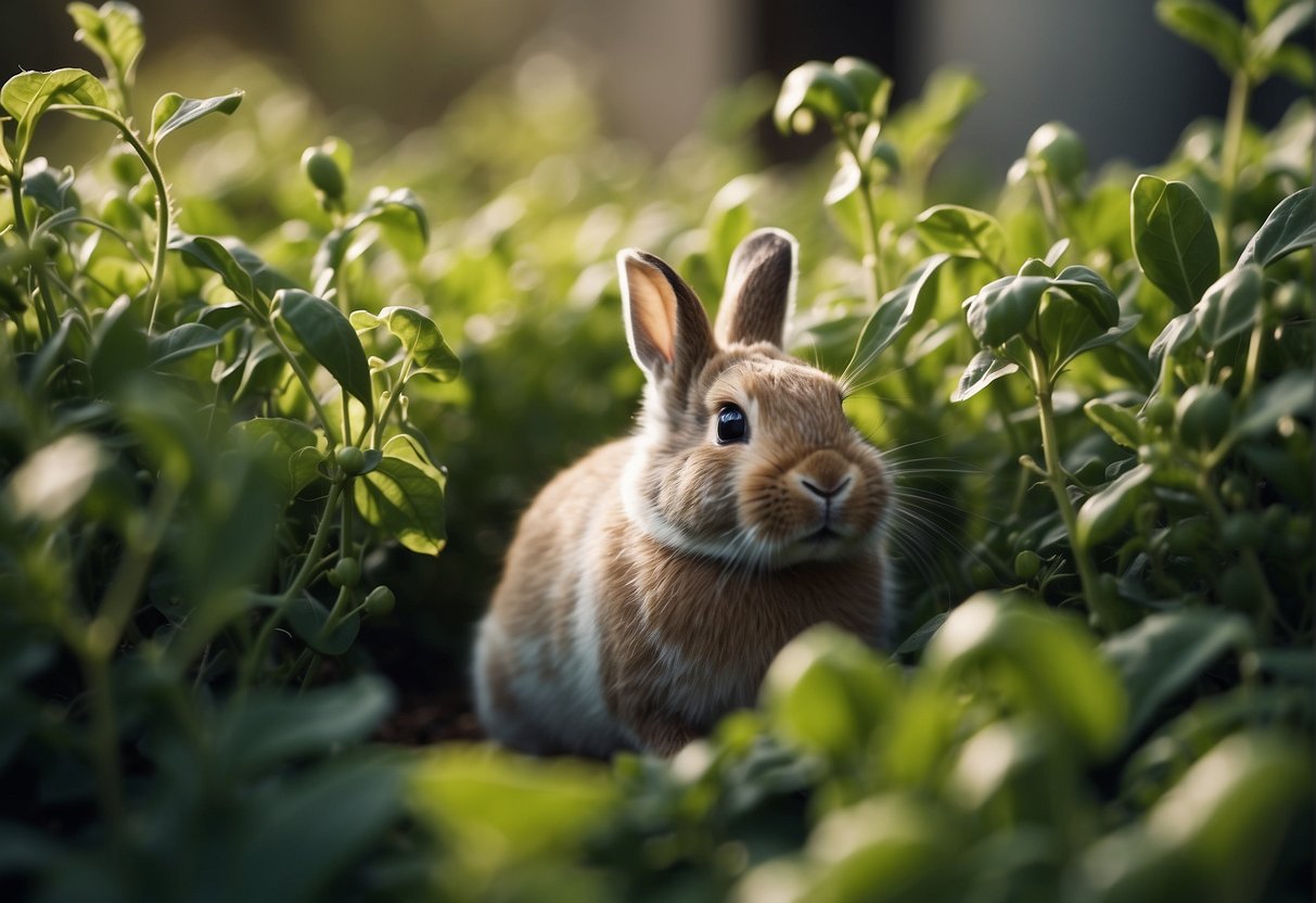 A mischievous rabbit nibbles on my pea plants