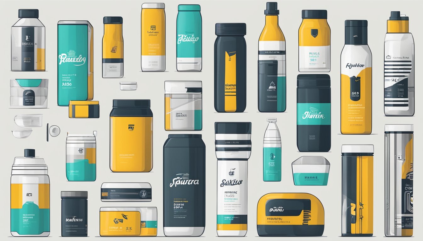 Various products with logos, packaging, and signage featuring the Futura font. Displayed in a modern, minimalist setting with clean lines and bold, sans-serif typography