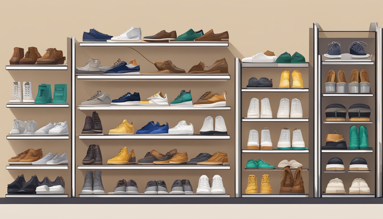 Italian shoe brands displayed on shelves with iconic styles and materials