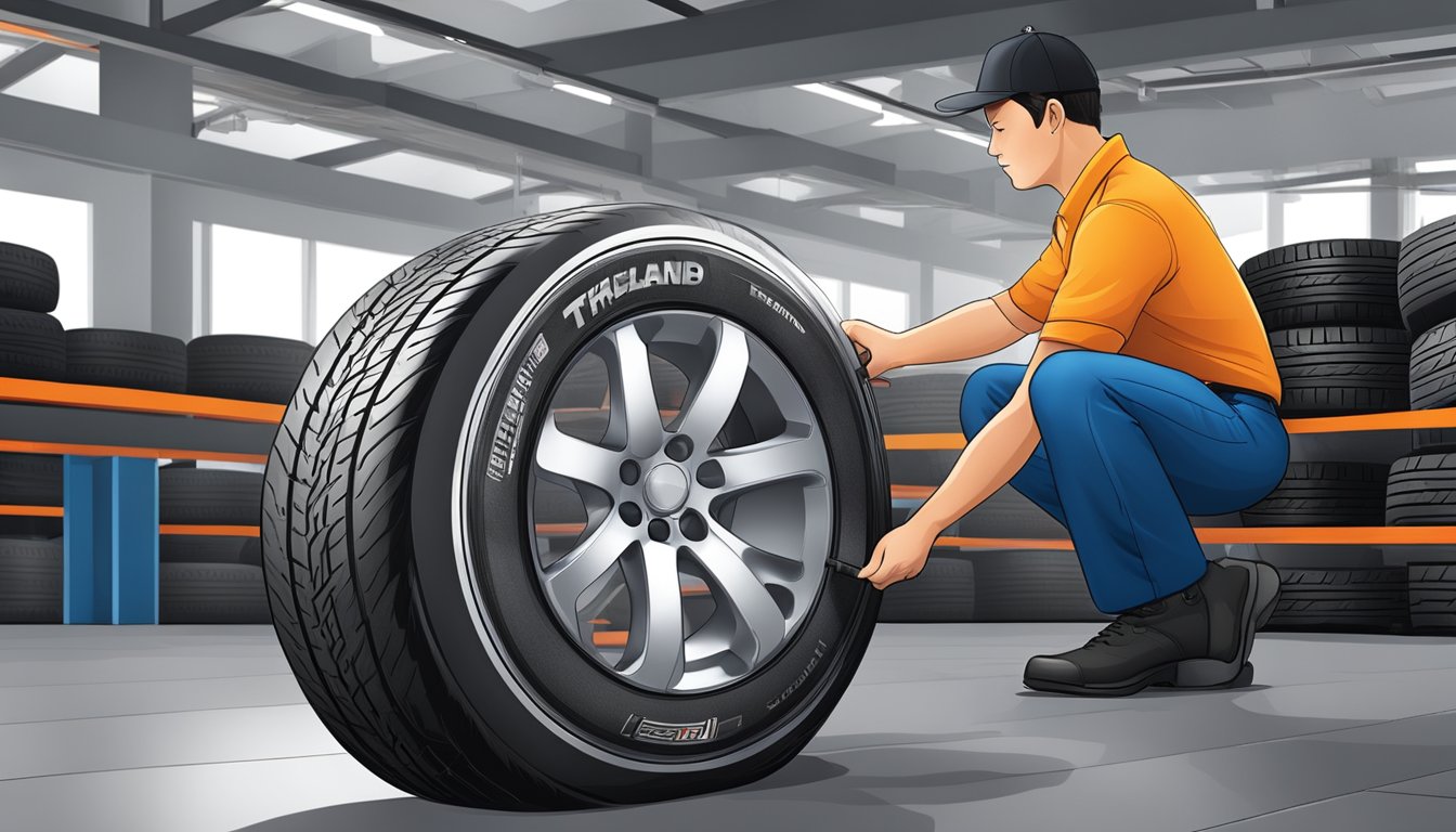 A technician inspects Thailand tire brand for quality and performance in Malaysia