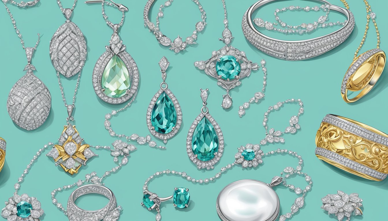 A display of exquisite Tiffany jewellery, showcasing intricate craftsmanship and luxurious design