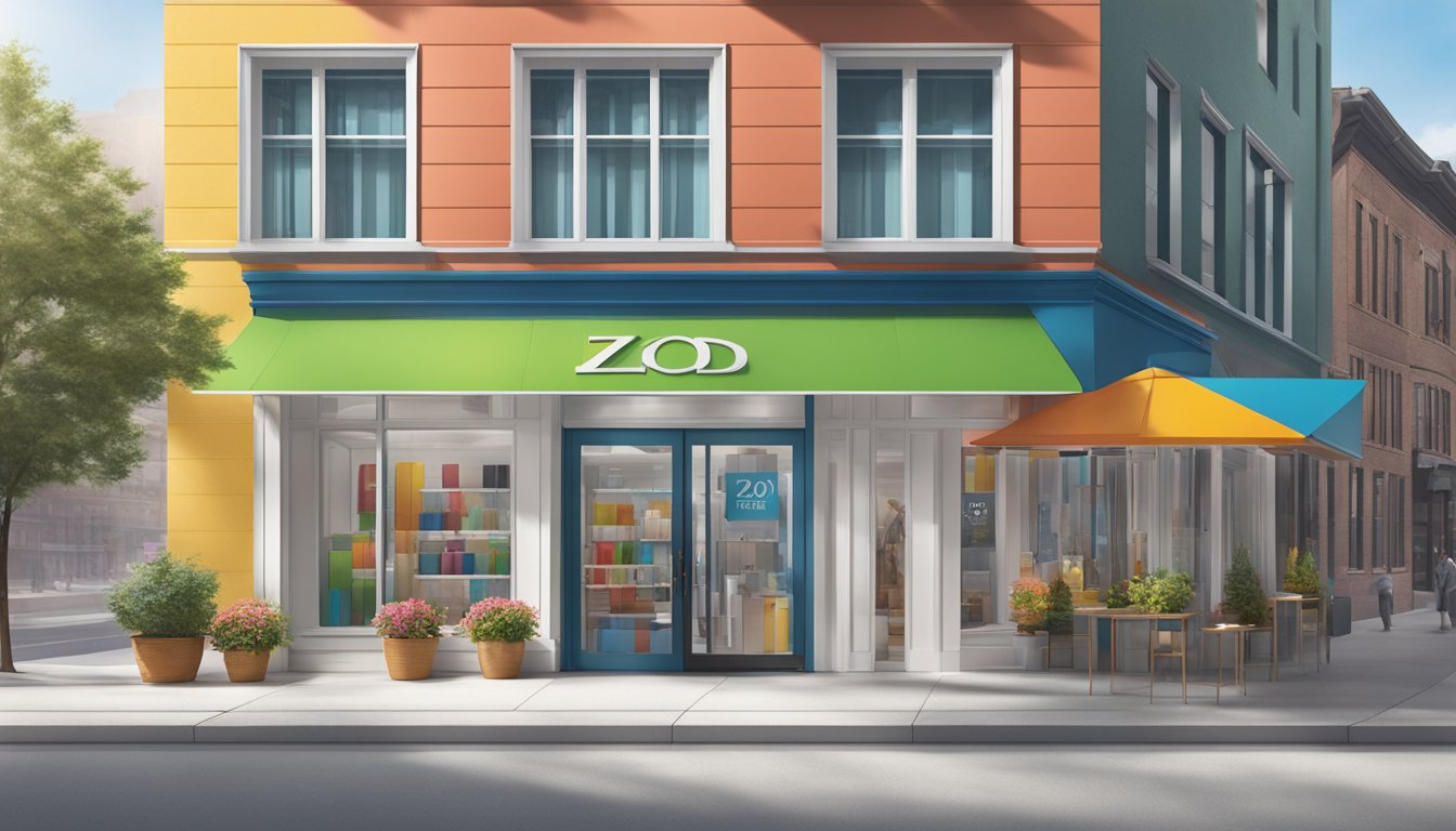 Bright, colorful Izod brand logo on a clean, modern storefront