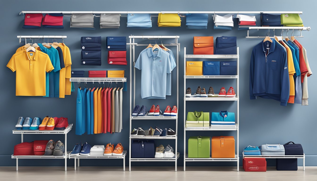 A display of Izod brand products, featuring a variety of styles and colors, arranged in an organized and visually appealing manner