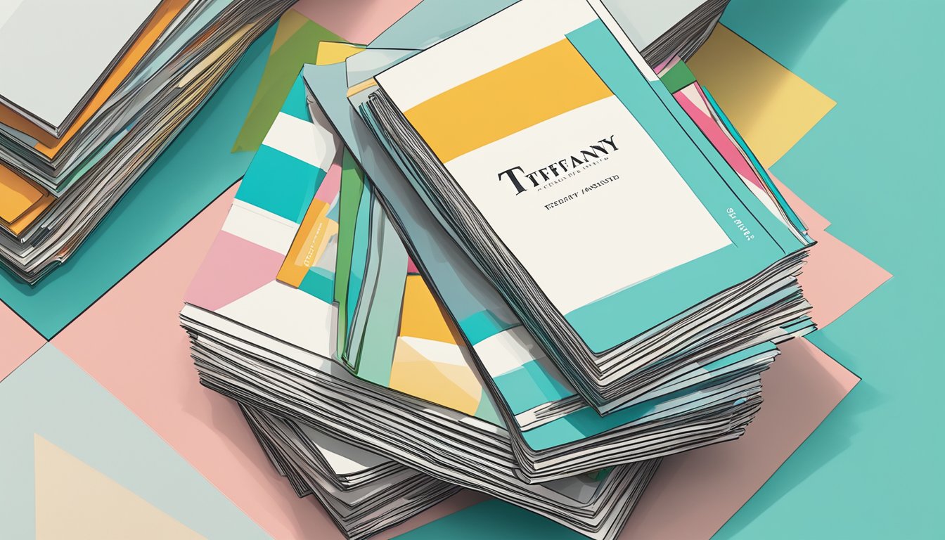A stack of colorful "Frequently Asked Questions" pamphlets with the Tiffany brand logo prominently displayed on the cover