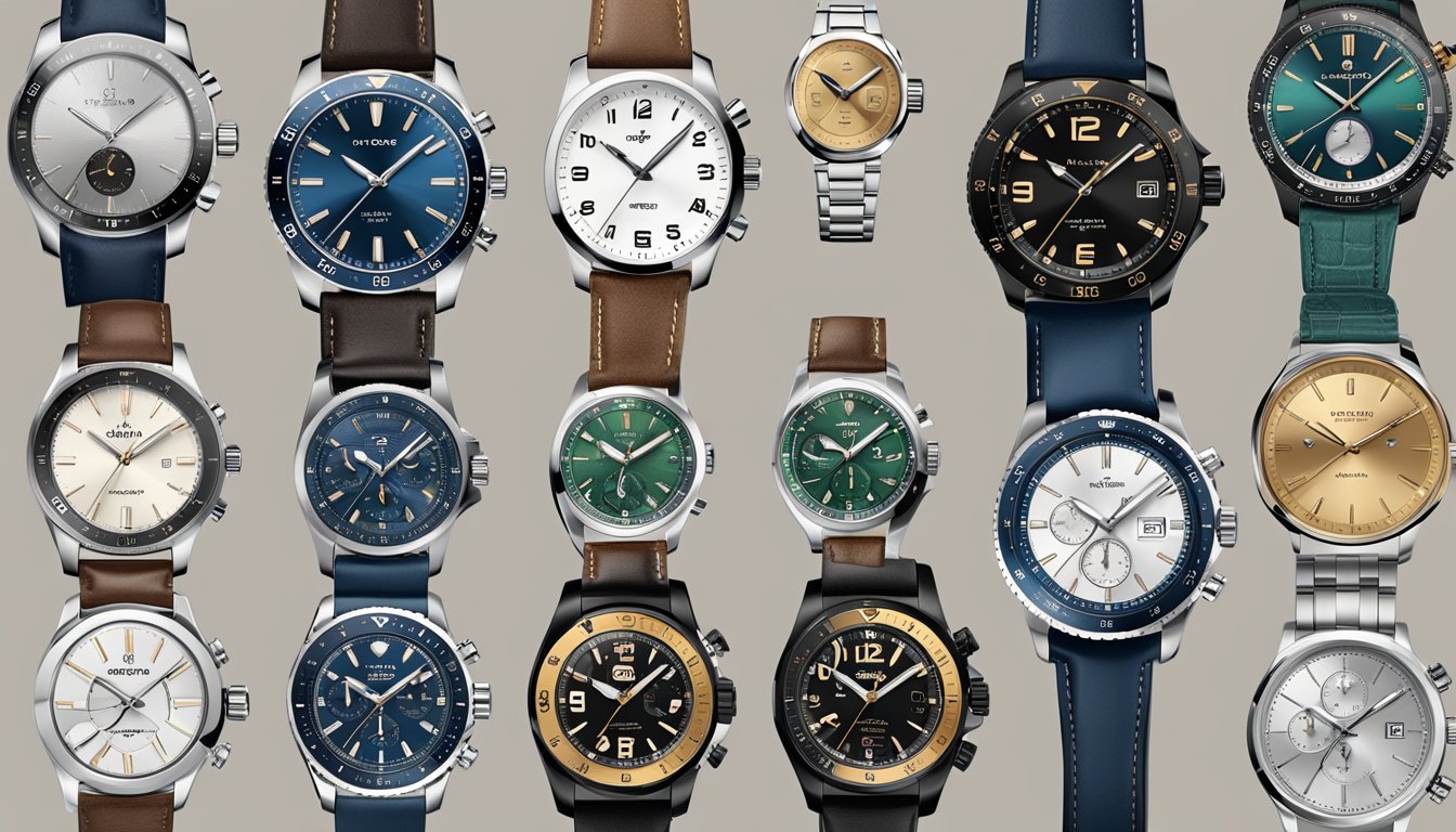 A sleek display of top 10 watch brands under 500, arranged in a modern and stylish manner, showcasing their unique designs and features
