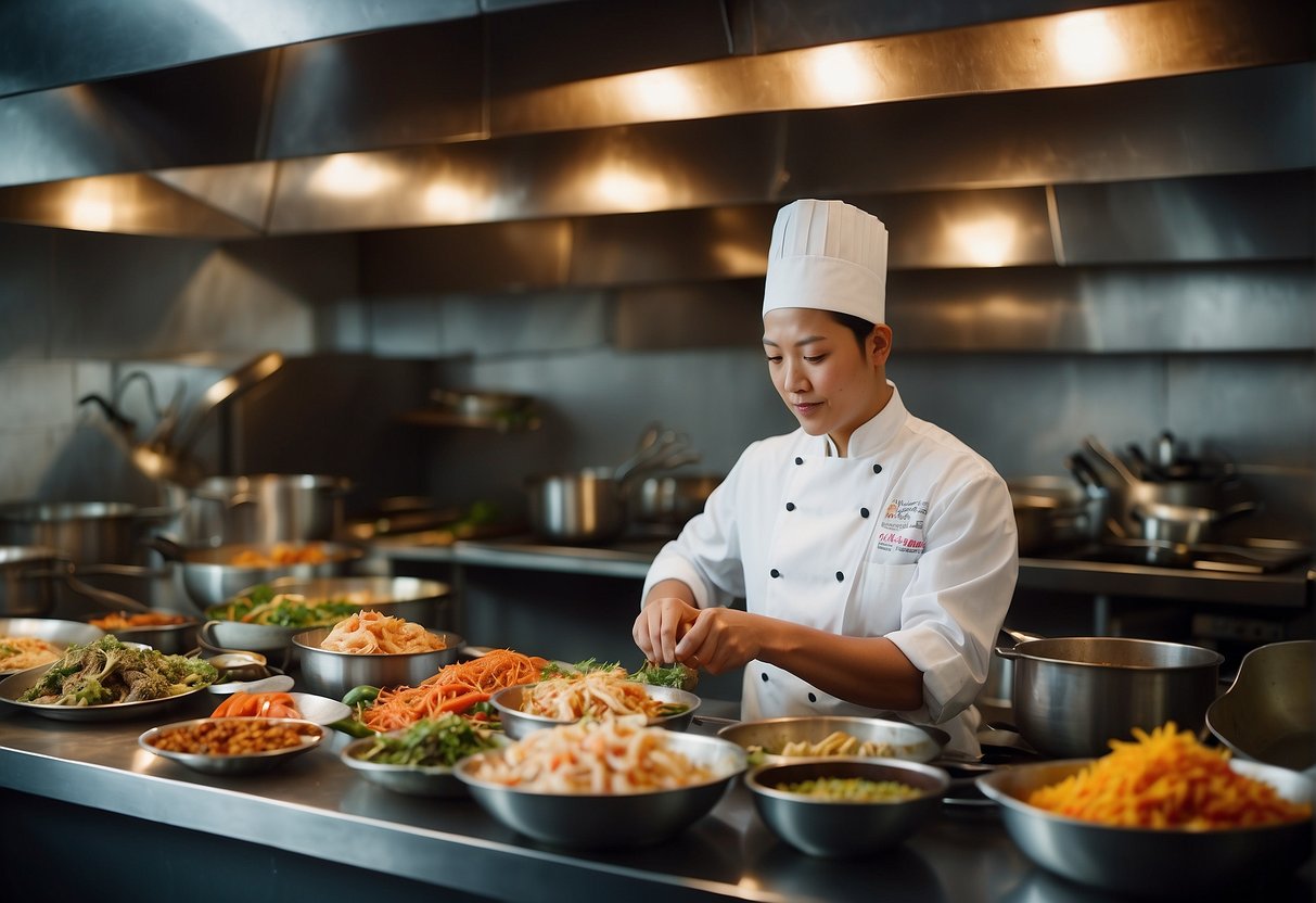 A chef carefully chooses fresh crab, ginger, and spices for a Chinese curry crab recipe