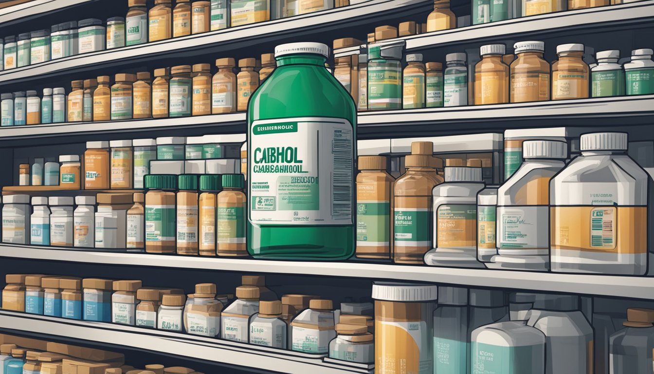 A bottle of Carbachol sits on a pharmacy shelf, surrounded by other medication boxes and bottles. The label is clear and prominent, with the brand name in bold letters